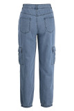 Baby Blue Fashion Casual Solid Split Joint High Waist Regular Denim Jeans