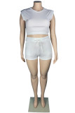 Deep Blue Fashion Casual Basic O Neck Sleeveless Two Pieces