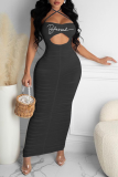 Pink Fashion Print Hollowed Out Halter Pencil Skirt Dresses