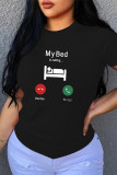 Black Fashion Casual Print Basic O Neck T-Shirts