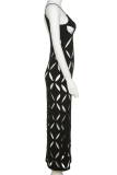 Purple Sexy Solid Hollowed Out Spaghetti Strap Pencil Skirt Dresses