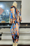 Blue Fashion Casual Print Basic O Neck Short Sleeve Two Pieces