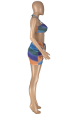 Blue Sexy Print Patchwork Tie-dye Swimwears