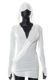 White Fashion Sexy Solid Bandage Patchwork Draw String Frenulum Hooded Collar Long Sleeve Dresses