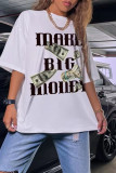 White Fashion Casual Print Basic O Neck T-Shirts