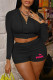 Black Fashion Casual Print Letter Hooded Collar Long Sleeve Two Pieces
