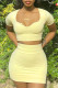 Yellow Fashion Casual Solid Basic O Neck Short Sleeve Two Pieces