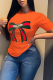 Orange Fashion Street Print Patchwork O Neck T-Shirts