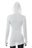 White Fashion Sexy Solid Bandage Patchwork Draw String Frenulum Hooded Collar Long Sleeve Dresses