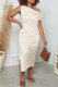 Cream White Fashion Casual Solid Slit Oblique Collar Short Sleeve Dress