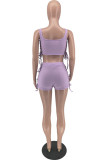 Blue Fashion Casual Lips Printed Bandage U Neck Sleeveless Two Pieces