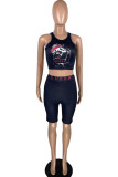 Rose Red Fashion Casual Print Basic O Neck Sleeveless Two Pieces