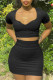 Black Fashion Casual Solid Basic O Neck Short Sleeve Two Pieces