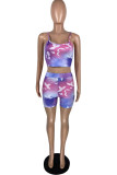 Green Sexy Casual Print Backless Spaghetti Strap Sleeveless Two Pieces