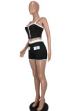 Black Fashion Casual Solid Patchwork Backless Spaghetti Strap Sleeveless Two Pieces