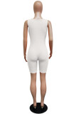 White Casual Sportswear Solid Basic O Neck Skinny Romper