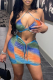 Blue Sexy Print Patchwork Tie-dye Swimwears