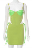 Green Fashion Sexy Solid Patchwork Backless Spaghetti Strap Sleeveless Two Pieces