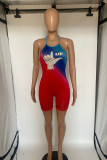 Red Sexy Gradual Change Print Patchwork Halter Skinny Rompers