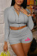 Grey Fashion Casual Print Letter Hooded Collar Long Sleeve Two Pieces