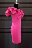 Fuchsia Fashion Sexy Patchwork Backless With Bow One Shoulder Evening Dress