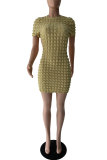 Green Fashion Casual Solid Backless O Neck Short Sleeve Dress