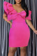 Fuchsia Fashion Sexy Patchwork Backless With Bow One Shoulder Evening Dress