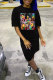 Black Fashion Casual Print Slit O Neck Short Sleeve Dress Dresses