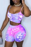 Green Sexy Casual Print Backless Spaghetti Strap Sleeveless Two Pieces