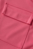 Pink Fashion Casual Solid Basic Zipper Collar Short Sleeve Two Pieces
