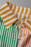 Colour Casual Striped Patchwork Turndown Collar Shirt Dress Dresses