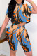 Blue Fashion Casual Print Basic O Neck Short Sleeve Two Pieces