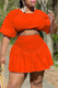 Tangerine Red Fashion Solid Patchwork O Neck Short Sleeve Two Pieces