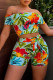 Multicolor Fashion Casual Print Patchwork Backless Off the Shoulder Short Sleeve Two Pieces