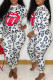 Multicolor Fashion Casual Lips Printed Basic O Neck Long Sleeve Two Pieces