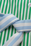 Colour Casual Striped Patchwork Turndown Collar Shirt Dress Dresses