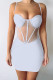 White Sexy Solid Patchwork See-through Spaghetti Strap Pencil Skirt Dresses