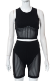 Apricot Sexy Solid Patchwork O Neck Sleeveless Two Pieces