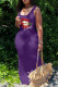 Purple Fashion Sexy Lips Printed Basic U Neck Vest Dress Dresses
