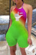 Green Sexy Gradual Change Print Patchwork Halter Skinny Rompers