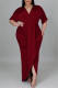 Burgundy Fashion Casual Solid Patchwork V Neck Short Sleeve Dress Plus Size Dresses