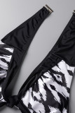 Red Fashion Sexy Print Bandage Patchwork Backless Swimwears (With Paddings)