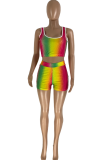 Colour Fashion Print Patchwork Square Collar Sleeveless Two Pieces
