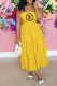 Yellow Fashion Casual Print Backless Spaghetti Strap A Line Dresses