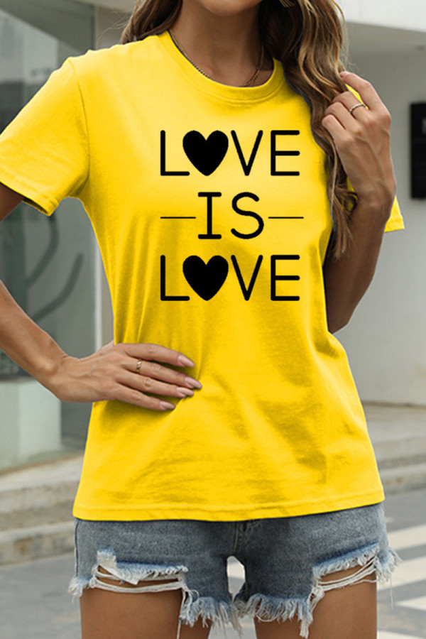 Yellow Fashion Casual Letter Print Basic O Neck T-Shirts