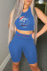 Blue Fashion Casual Print Basic O Neck Sleeveless Two Pieces
