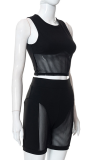 Apricot Sexy Solid Patchwork O Neck Sleeveless Two Pieces