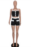 Black Fashion Casual Solid Patchwork Backless Spaghetti Strap Sleeveless Two Pieces