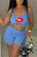 Blue Fashion Casual Lips Printed Bandage U Neck Sleeveless Two Pieces