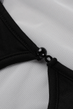 Black Sexy Solid Patchwork Halter Skinny Bodysuits